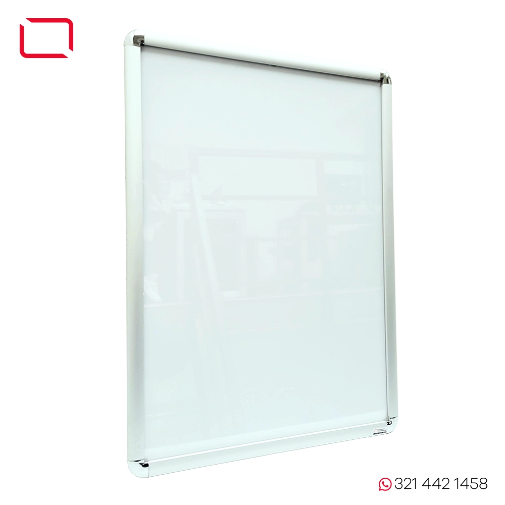 cartelera marco abatible tamaño 50x70 cm capacidad para 4 hojas carta vista lateral