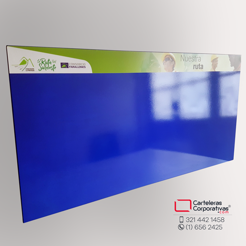cartelera tipo retablo magnetica azul consorcio 200x117 cms vista lateral