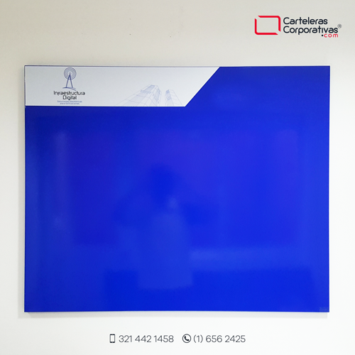 cartelera tipo retablo magnética 120x100 azul vista frontal