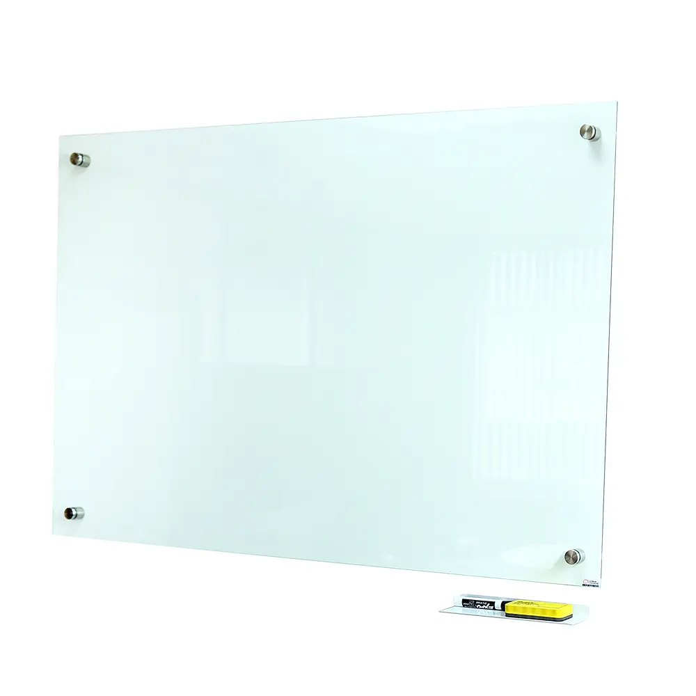 Tablero en vidrio templado brillante de 100×70 cm con dilatadores vista general lateral
