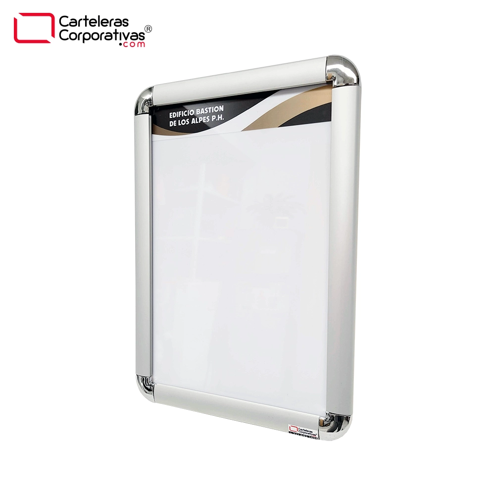 Cartelera marco abatible tamaño carta personalizada con logotipo vista lateral