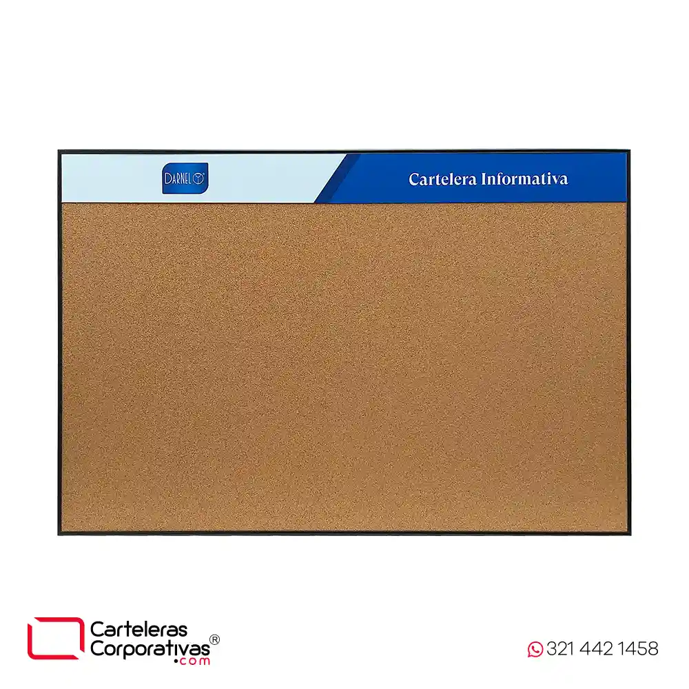 cartelera en corcho a la vista y marco en aluminio negro tamaño 80x60 cm personalizada con logotipo vista frontal