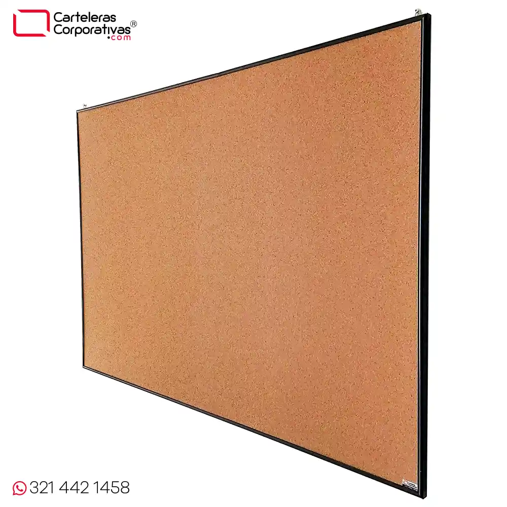 cartelera en corcho a la vista y marco en aluminio negro tamaño 120x80 cm vista lateral