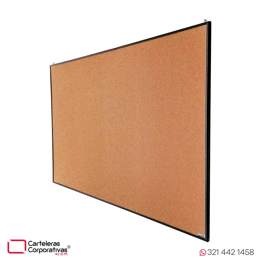 cartelera en corcho a la vista y marco en aluminio negro tamaño 80x60 cm vista lateral