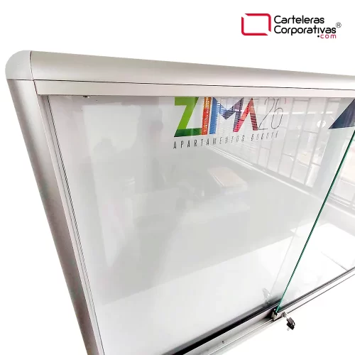 cartelera tipo vitrina 150x100 cm blanca vista esquina superior