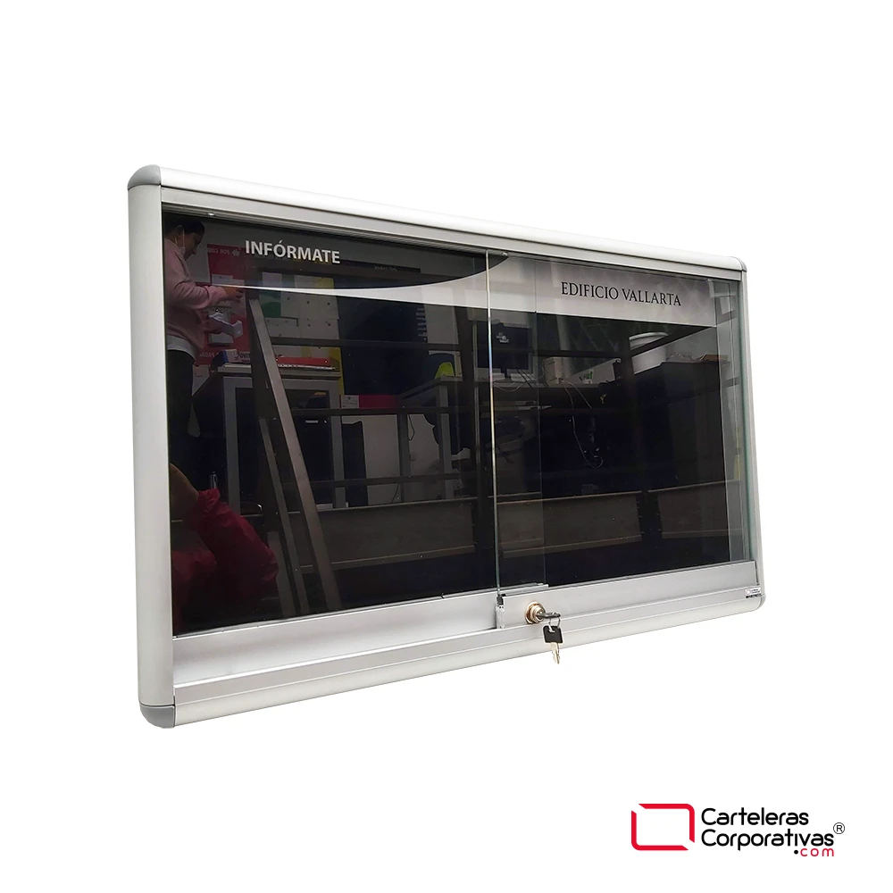 cartelera tipo vitrina magnética tamaño 80x50 cm color negro vista lateral