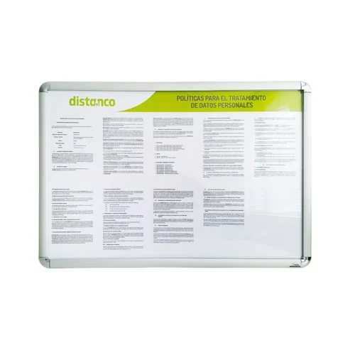 cartelera marco abatible para reglemento de trabajo o políticas tamaño 70x50 cm vista frontal