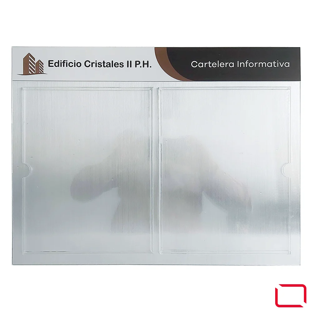 cartelera con dos bolsillos en acrílico tamaño carta vista frontal