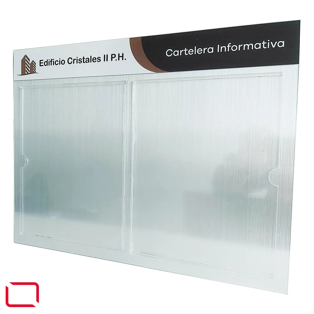 cartelera con dos bolsillos en acrílico tamaño carta vista lateral