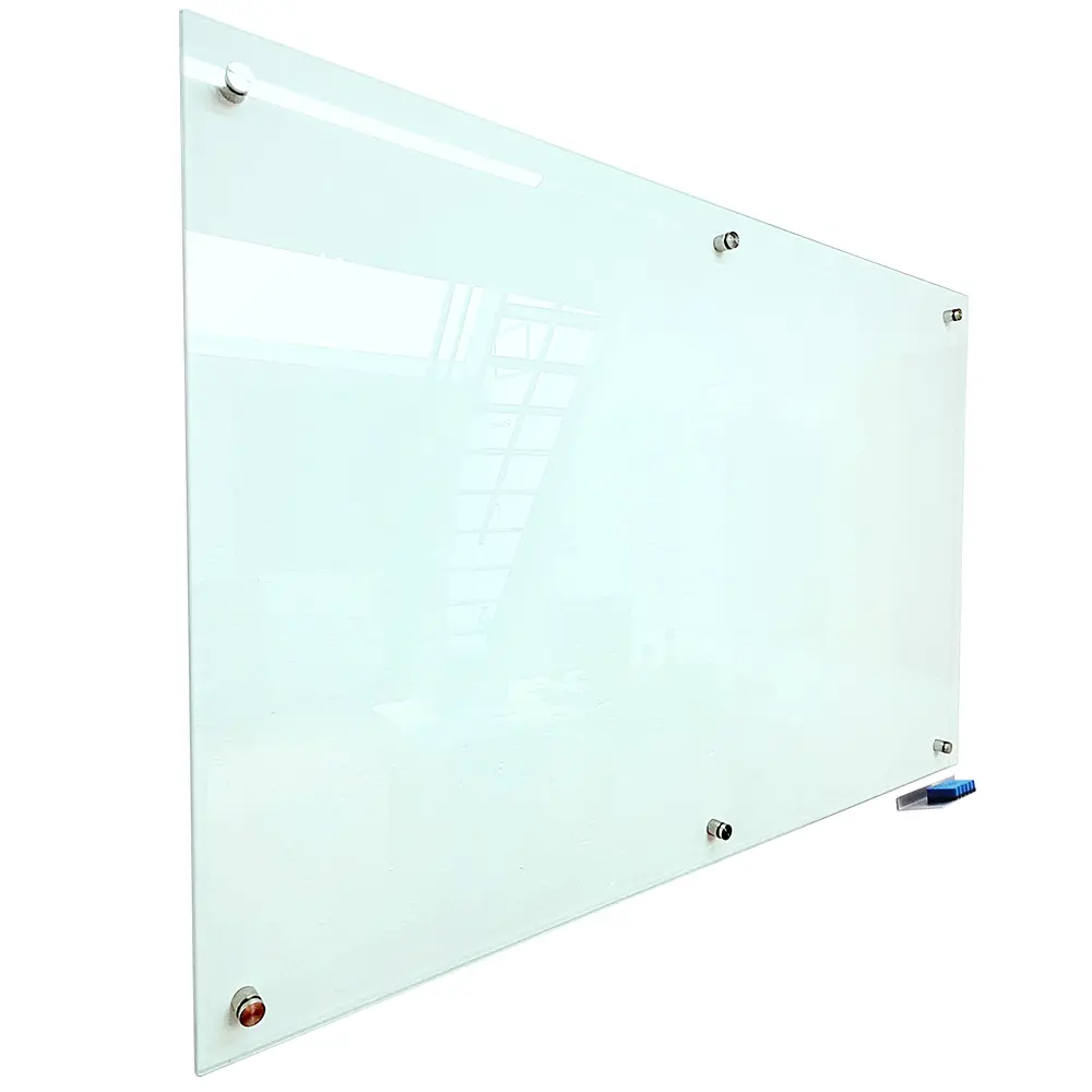 Tablero en vidrio templado brillante de 150×100 cm con dilatadores vista general lateral