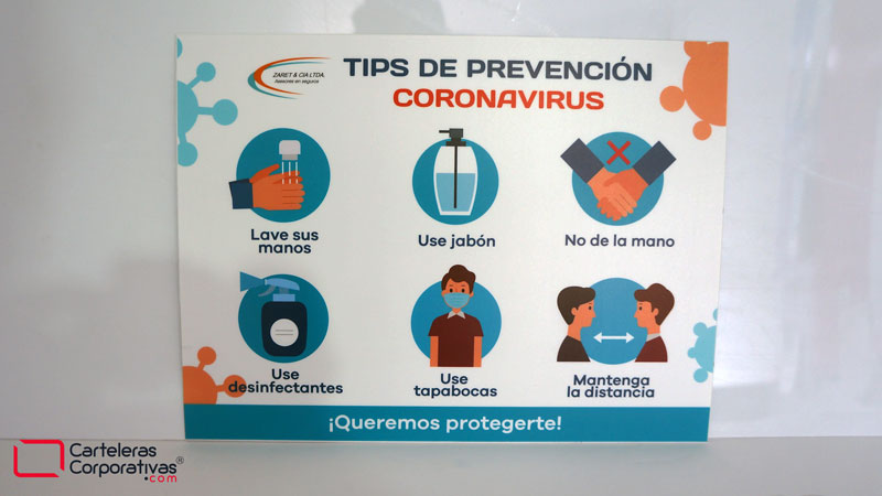 Aviso con tips de prevención de coronavirus